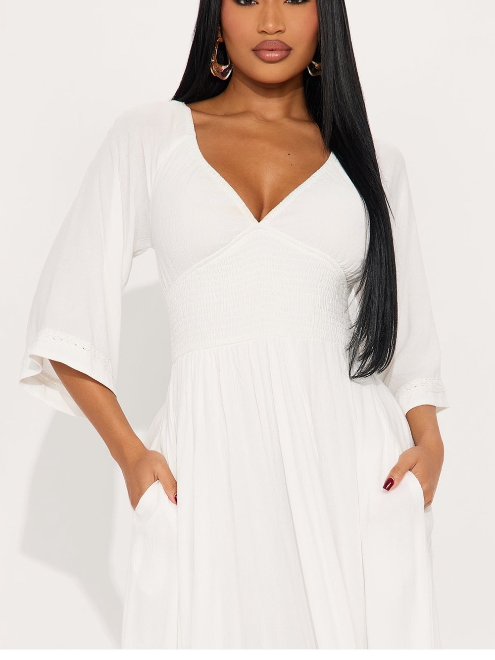 White Maxi Dress with Deep V-Neck - Picture 4 of 5